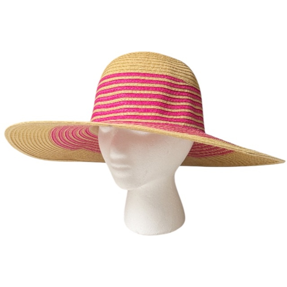 LOFT pink tan stripe woven straw wide brim floppy sun hat size small/medium